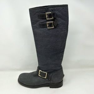 Jimmy Choo Yule Gray Nubuck Round Toe Buckle Tall Boots